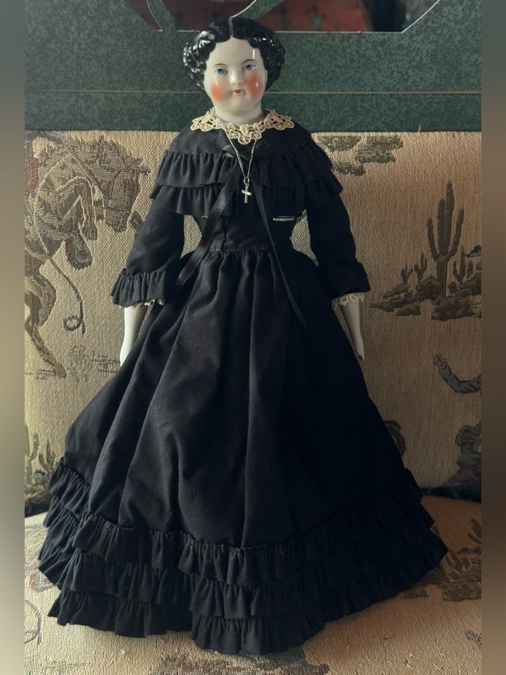 Antique China Head Doll In Custom Handmade Victorian Morning Dress Pretty Face!